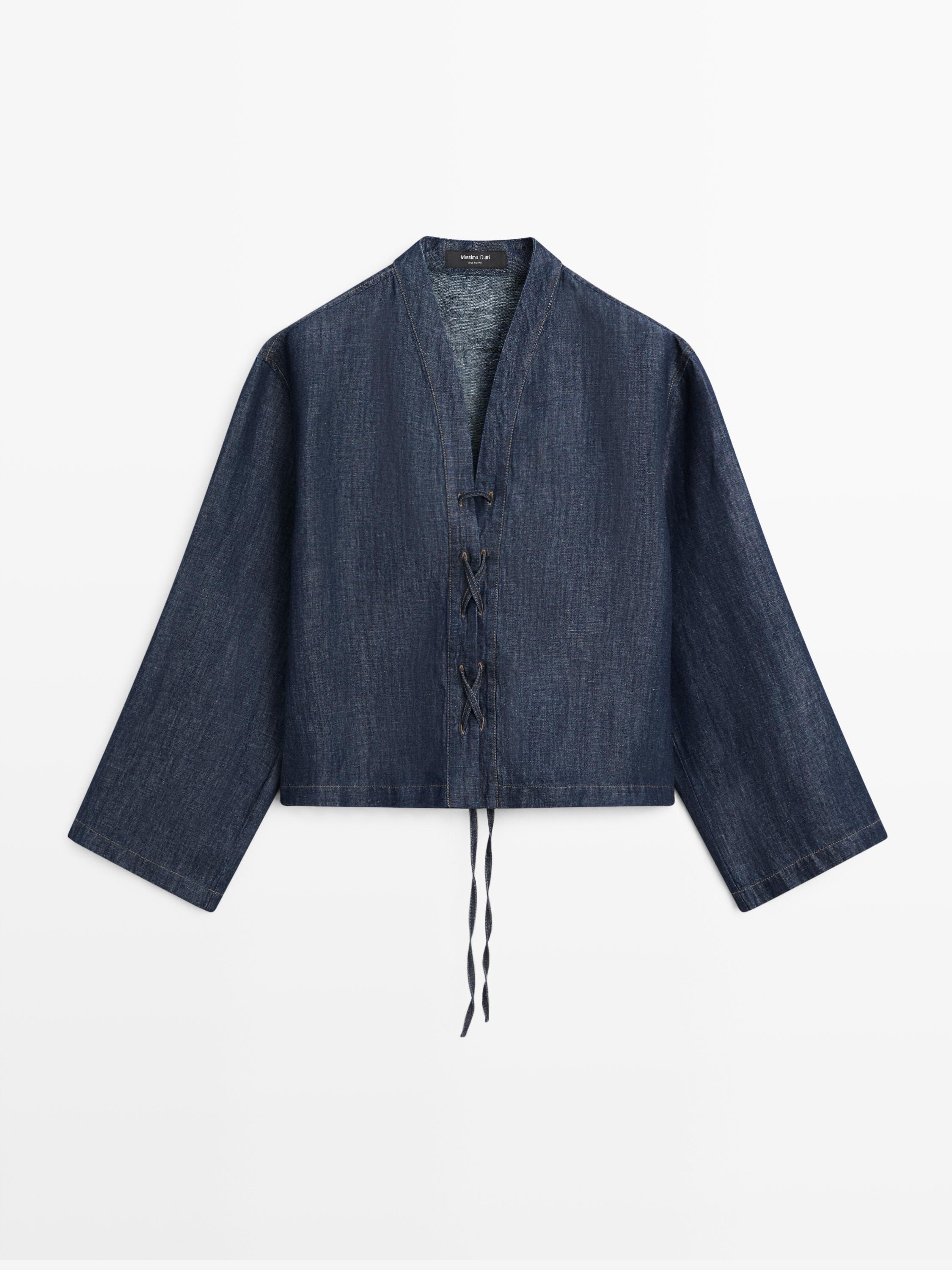 Total look linen blend denim shirt